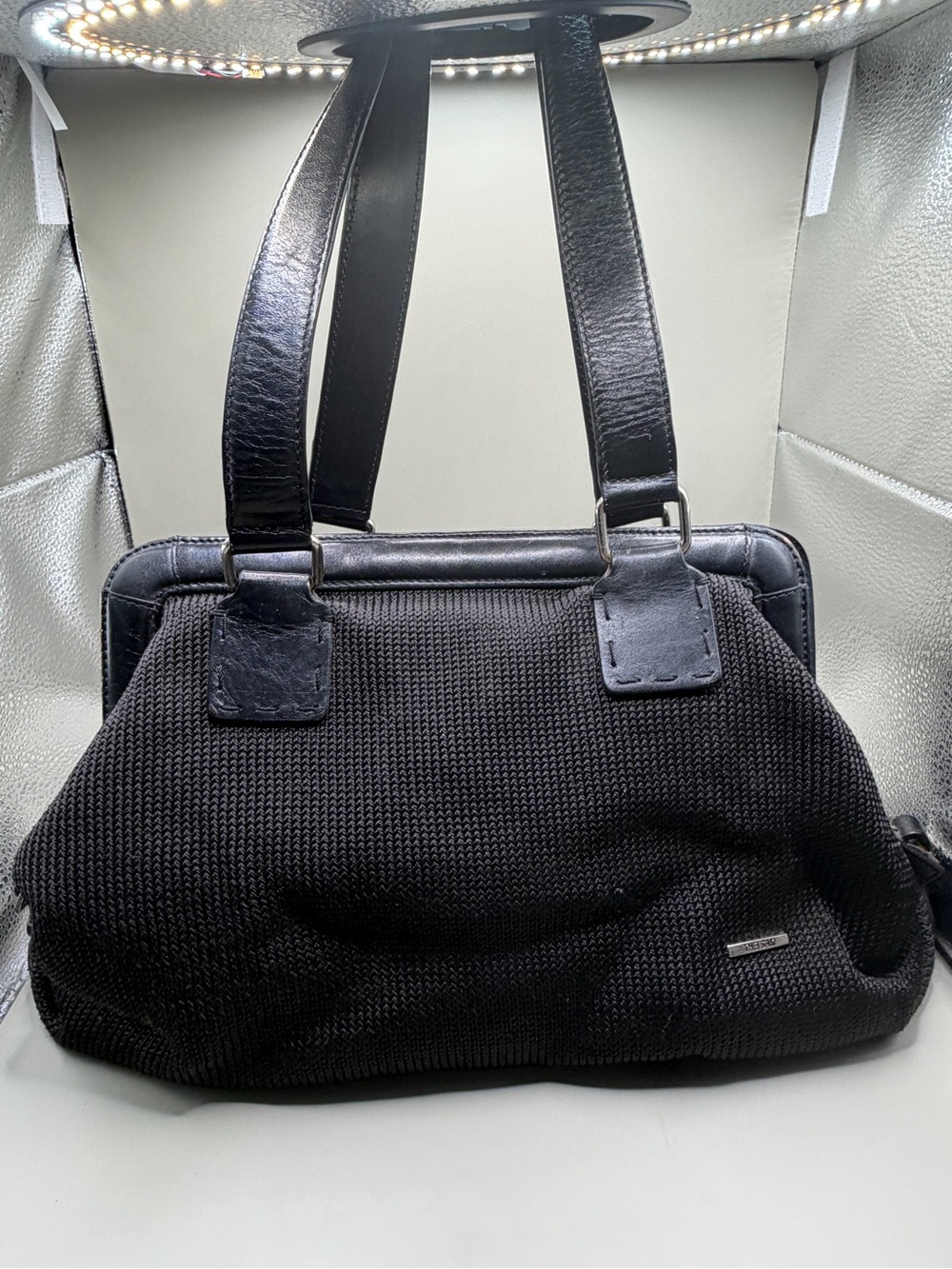 The Sak Black Knit & Leather Shoulder Bag